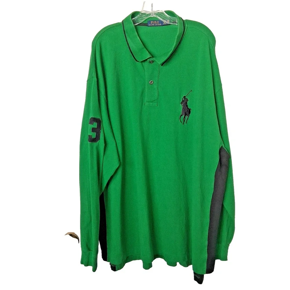 Polo Ralph Lauren Men's 4XB Green Black Long Sleeve Polo Shirt Big Pony #3